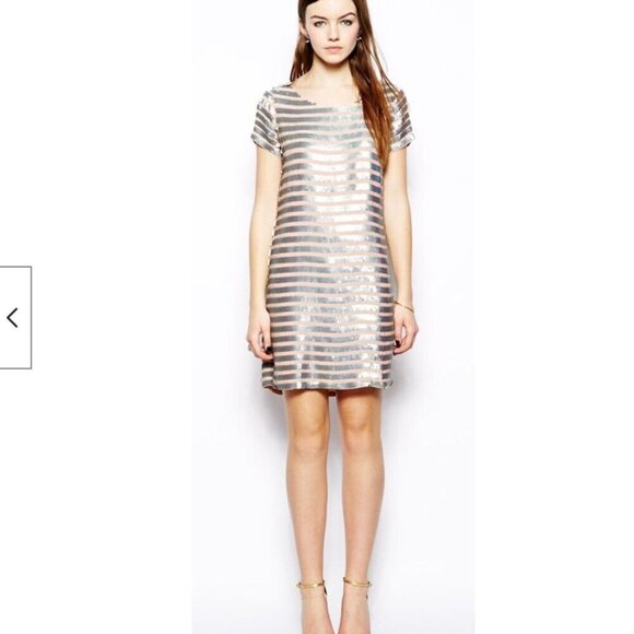 French Connection  Sequin Striped Mini Dress Size 4 NEW WITH TAG! - Picture 1 of 11